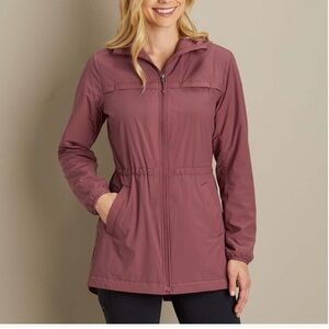 Duluth Trading Gust Off Coat small / navy Hooded Windbreaker Tunic Jacket